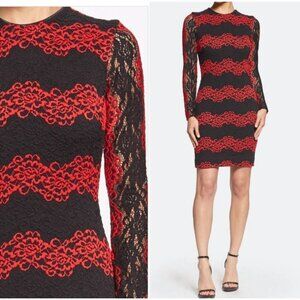 Dress the Population Morgan Lace Long Sleeve Mini Dress Red Black NWT Medium